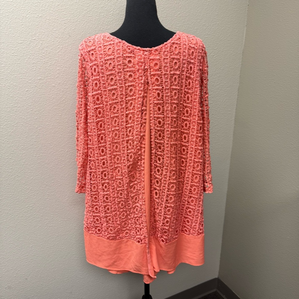 Nicole Marie Coral Lace Overlay Top Large Boho Tunic Blouse - Picture 5 of 9